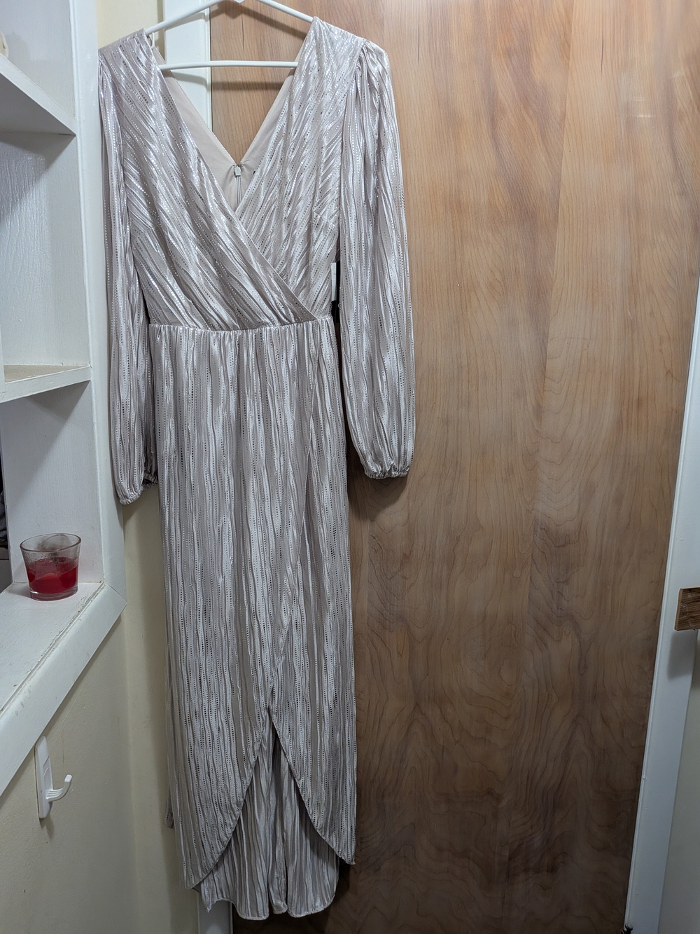 Long Sleeve V-Neck Wrap Maxi Dress in Light Taupe